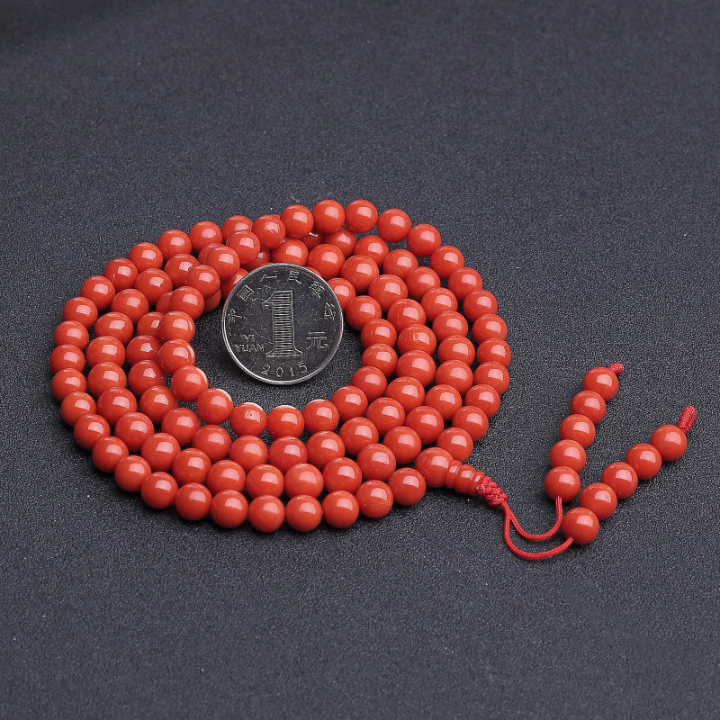 沙丁朱红珊瑚108佛珠-红掌柜
