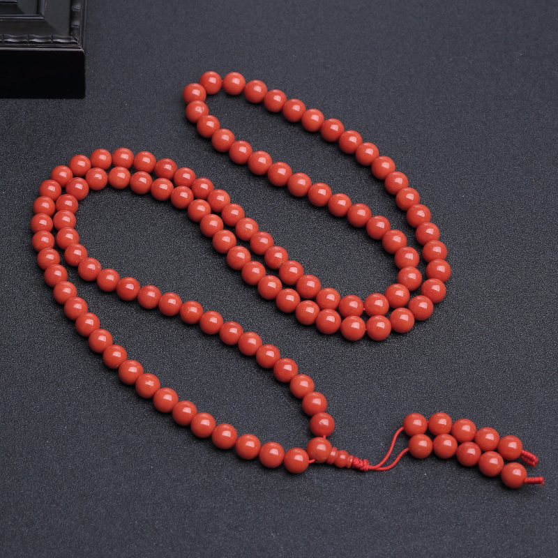 意大利天然沙丁朱红珊瑚108佛珠-红掌柜