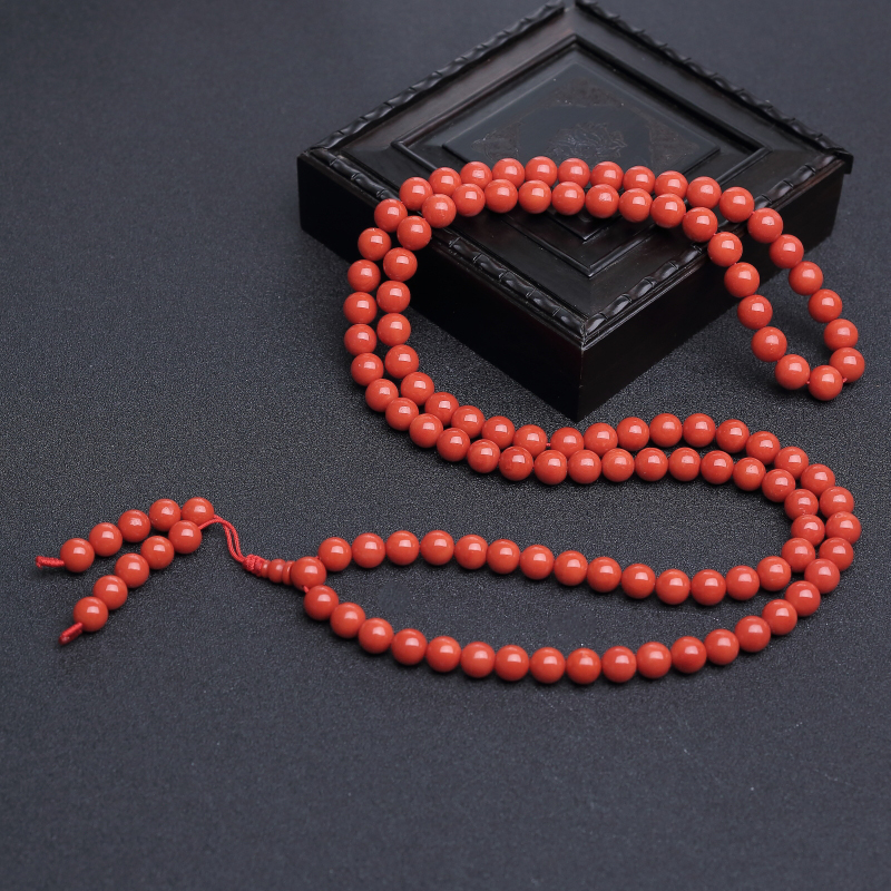 天然沙丁朱红珊瑚108佛珠-红掌柜