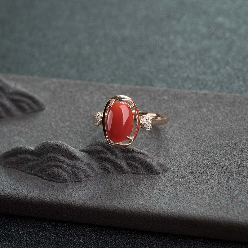 日本阿卡朱红珊瑚戒指-红掌柜