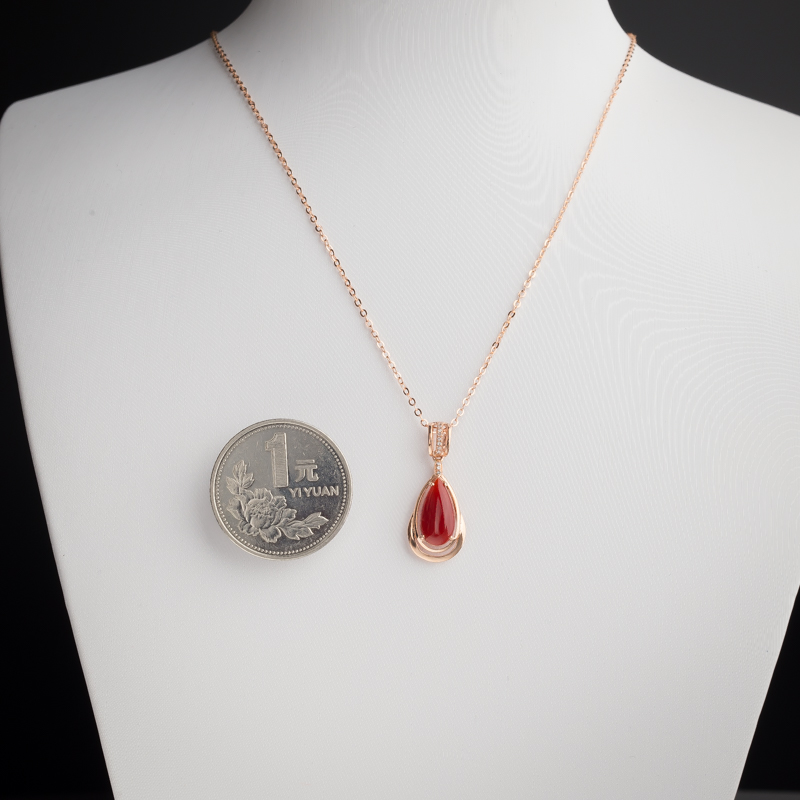 18K金镶钻阿卡红珊瑚吊坠-红掌柜