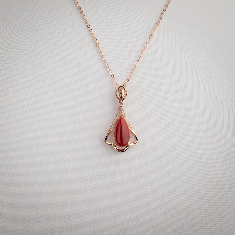 日本天然阿卡红珊瑚吊坠-红掌柜