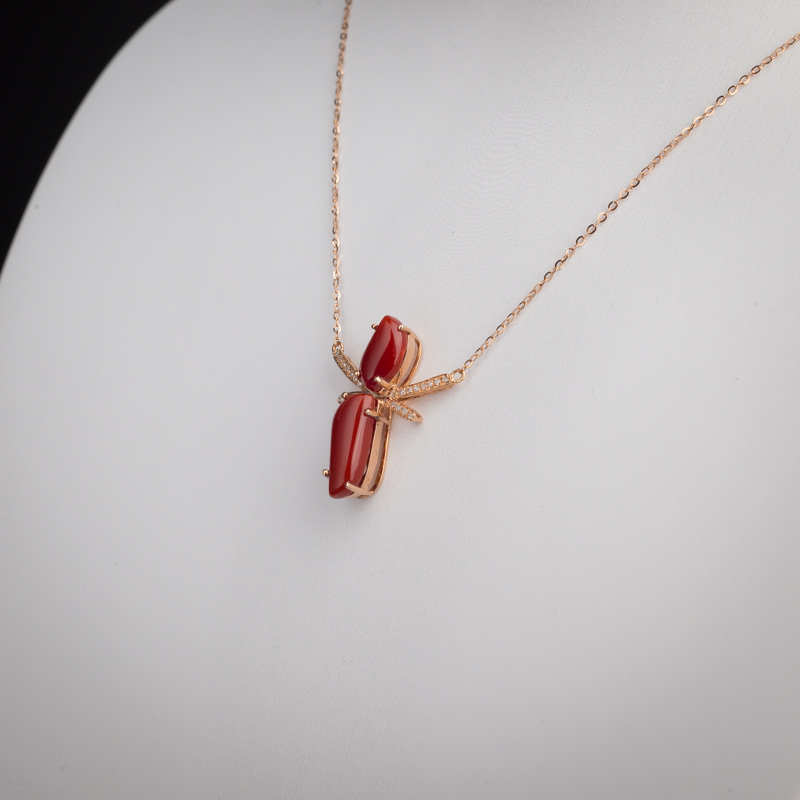 18K金镶钻阿卡红珊瑚锁骨链-红掌柜