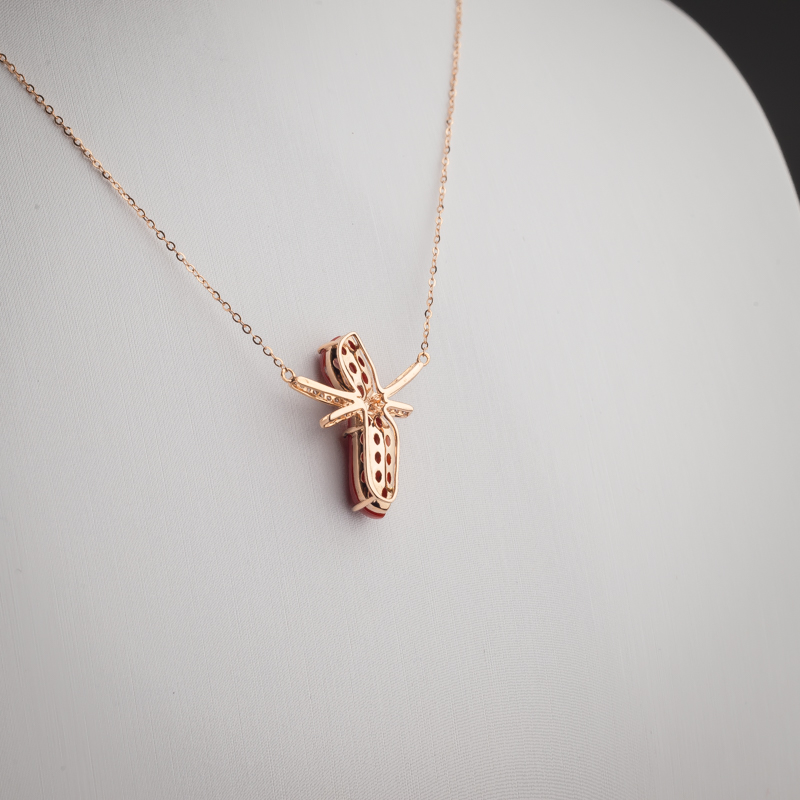 18K金镶钻日本阿卡红珊瑚锁骨链-红掌柜