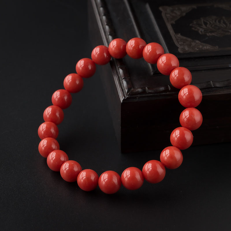 意大利天然沙丁红珊瑚圆珠手串-红掌柜