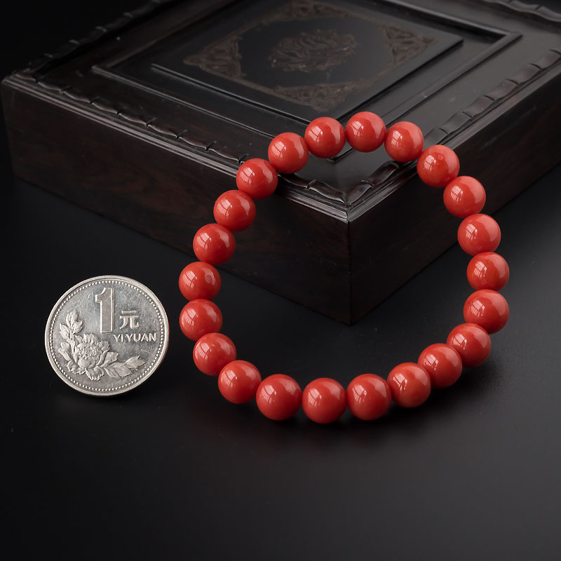 天然沙丁红珊瑚手串-红掌柜