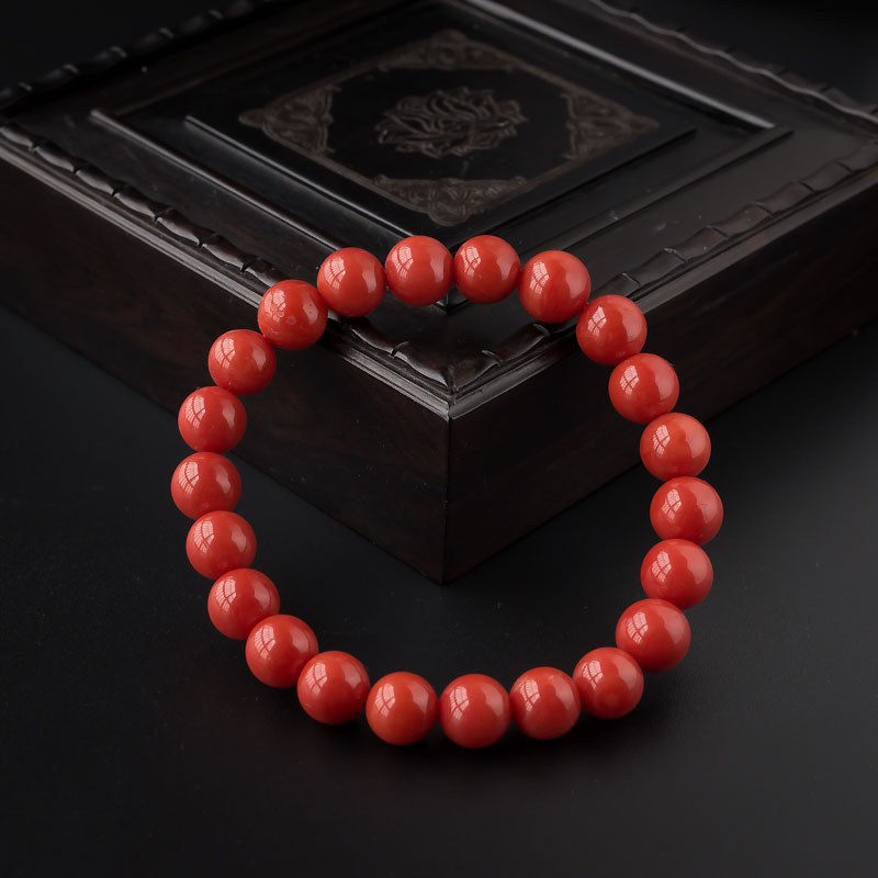 沙丁红珊瑚圆珠手串-红掌柜