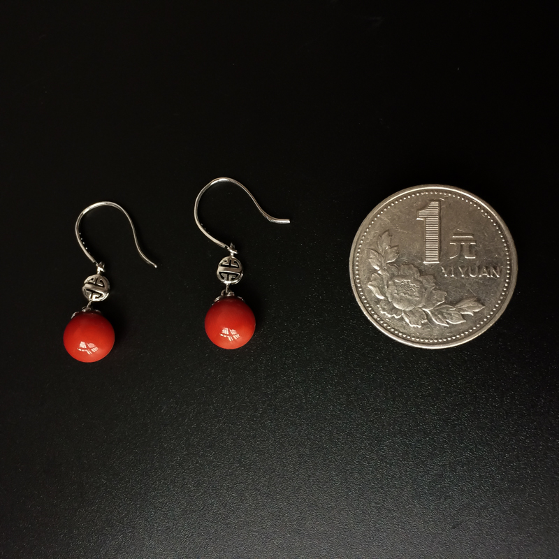 18K金镶意大利天然沙丁珊瑚耳坠-红掌柜