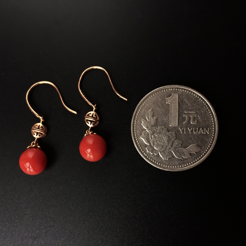 18K金镶意大利天然沙丁珊瑚耳坠-红掌柜