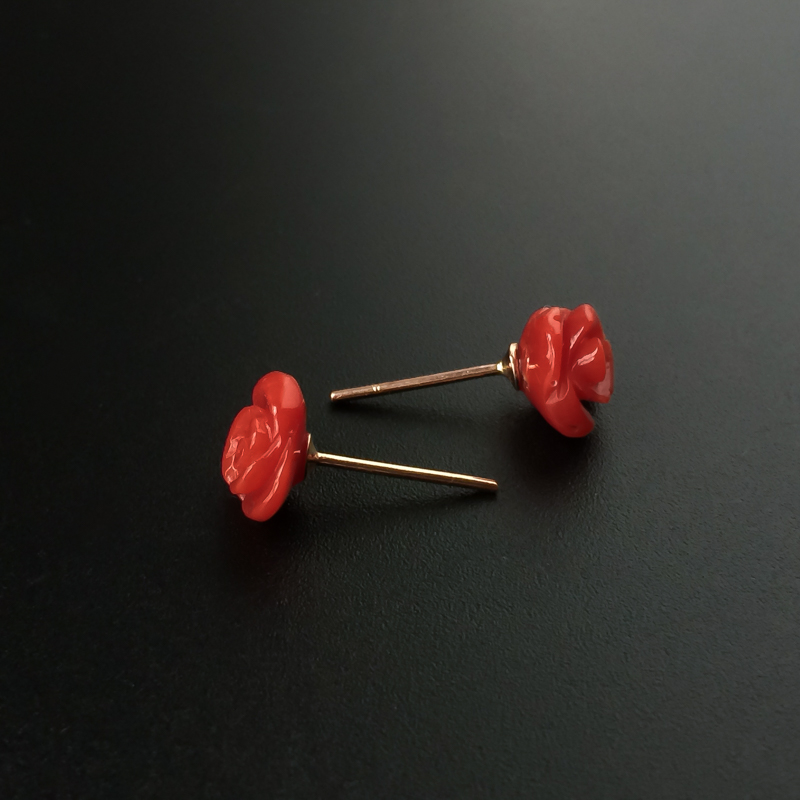 沙丁珊瑚耳钉-红掌柜