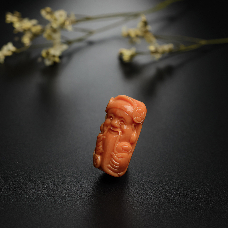 天然MOMO红珊瑚财神吊坠-红掌柜