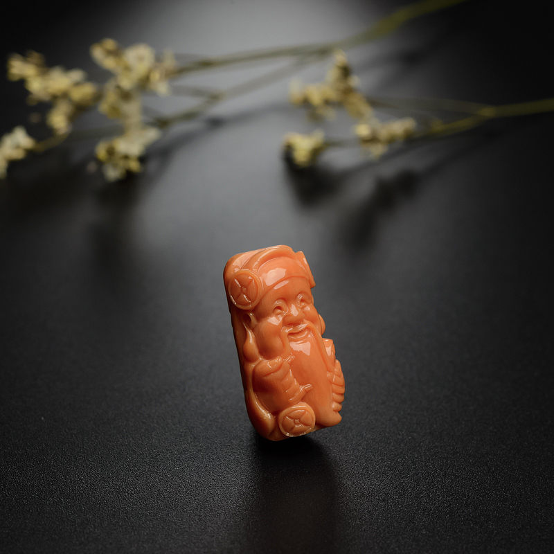 台湾MOMO红珊瑚财神吊坠-红掌柜