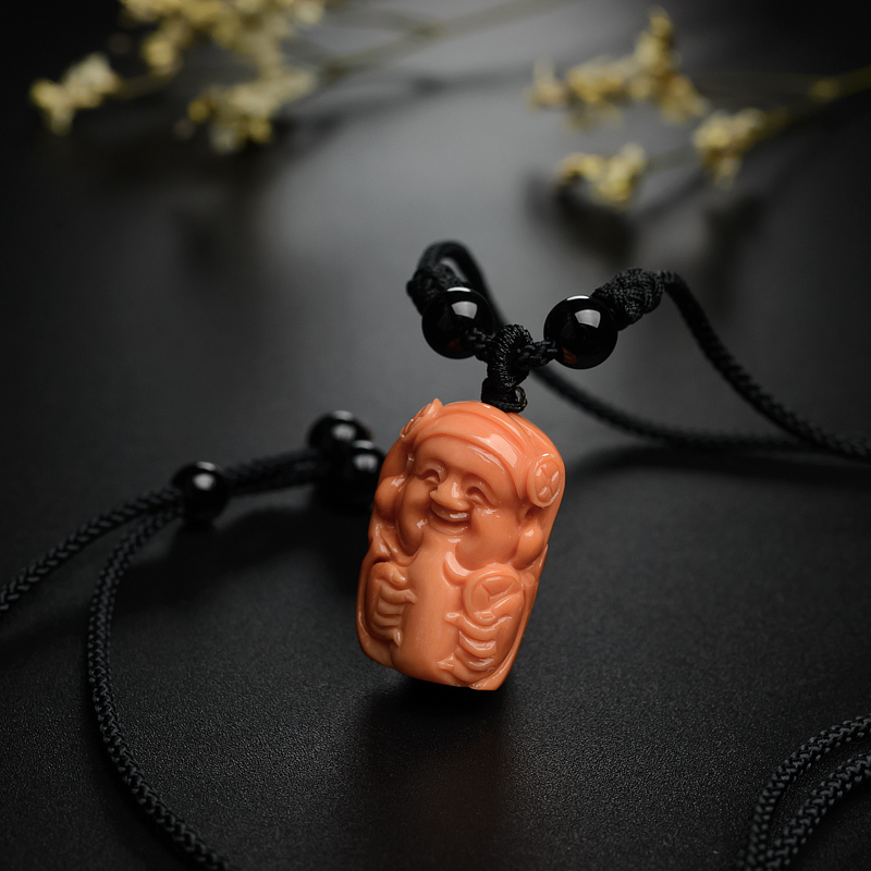 天然MOMO红珊瑚财神吊坠-红掌柜