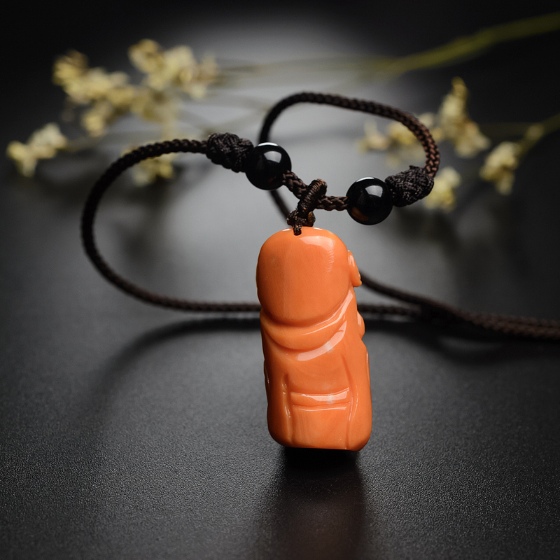 台湾天然红珊瑚财神吊坠-红掌柜