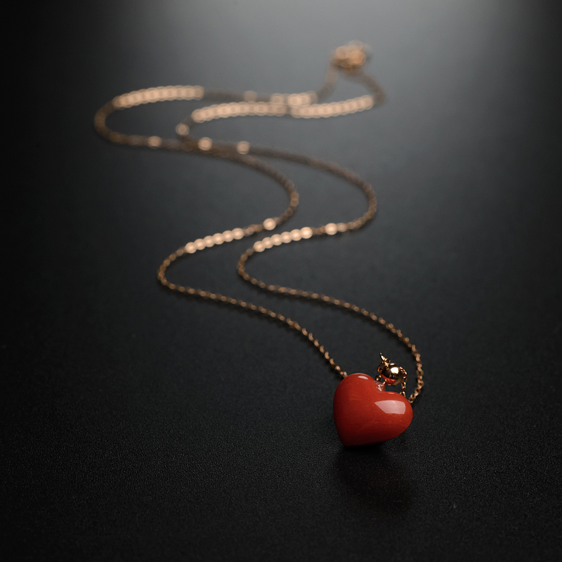 日本天然阿卡红珊瑚爱心项链-红掌柜