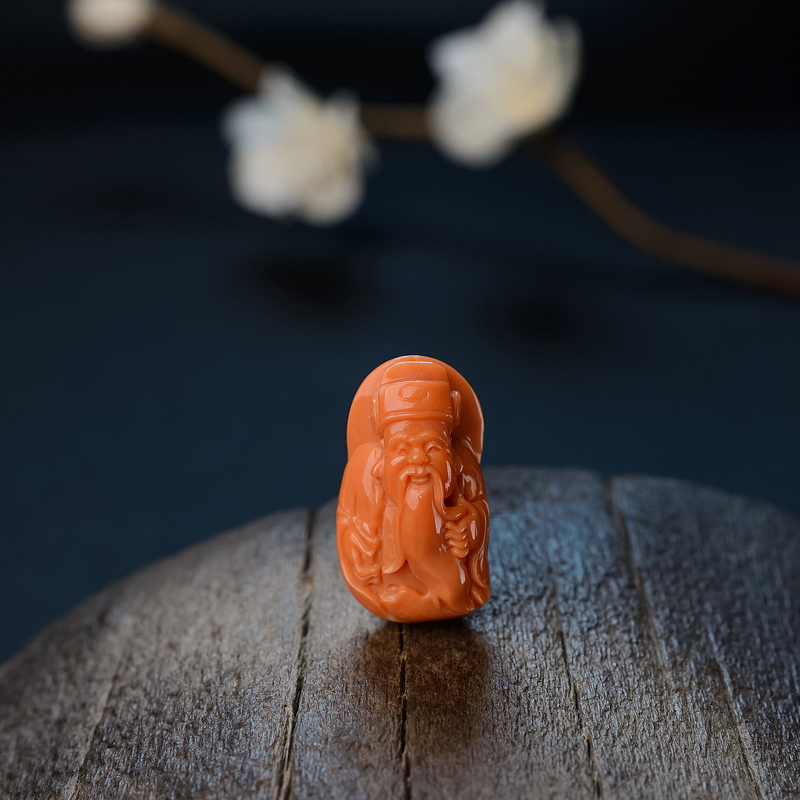 台湾天然MOMO珊瑚财神吊坠 - 红掌柜