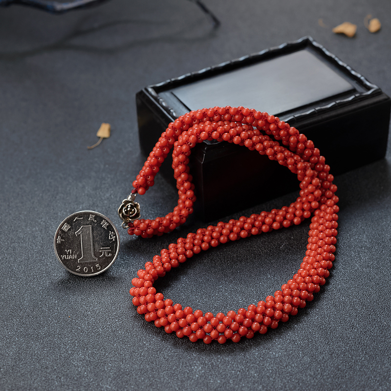 沙丁珊瑚扁链项链-红掌柜