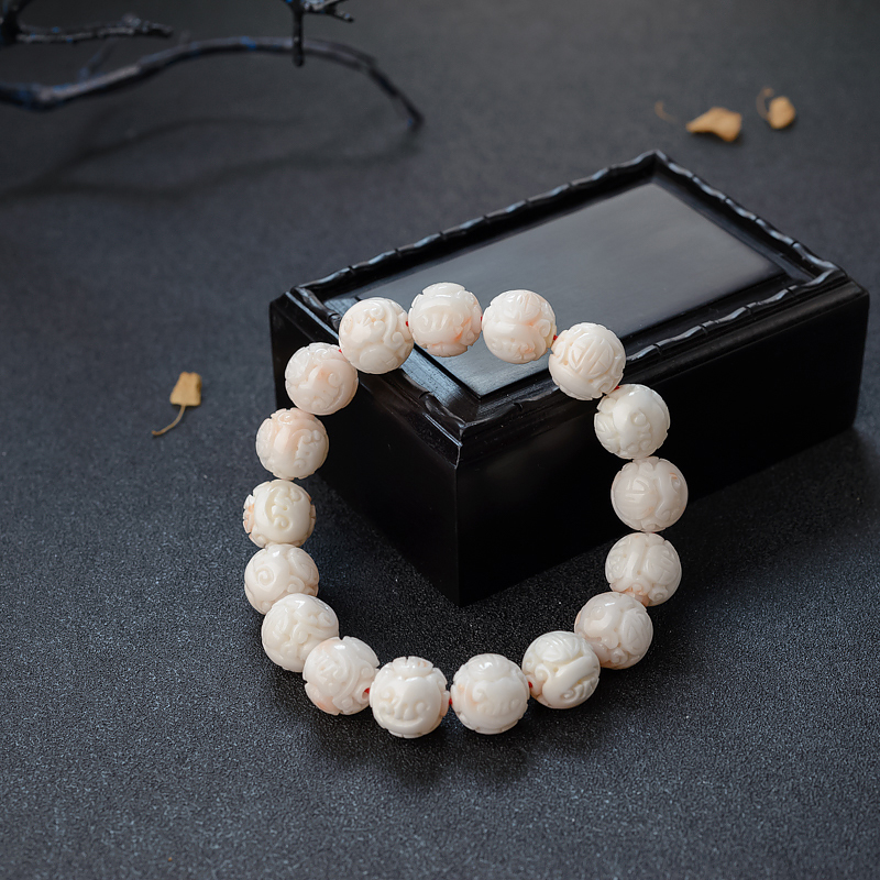 台湾天然misu白色珊瑚龙珠手串-红掌柜