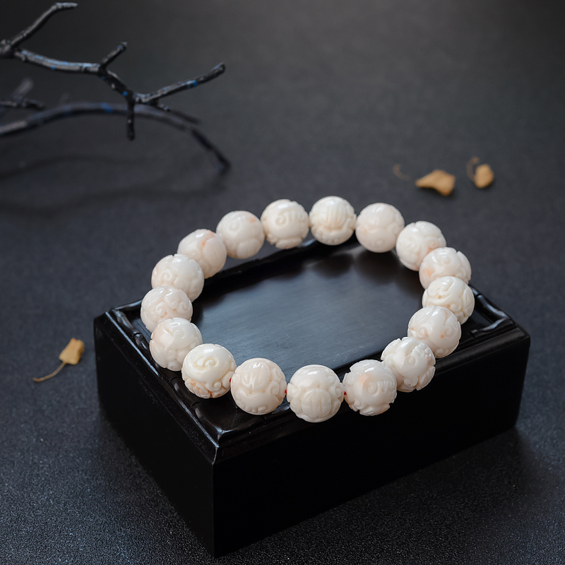 天然misu白色珊瑚龙珠手串-红掌柜