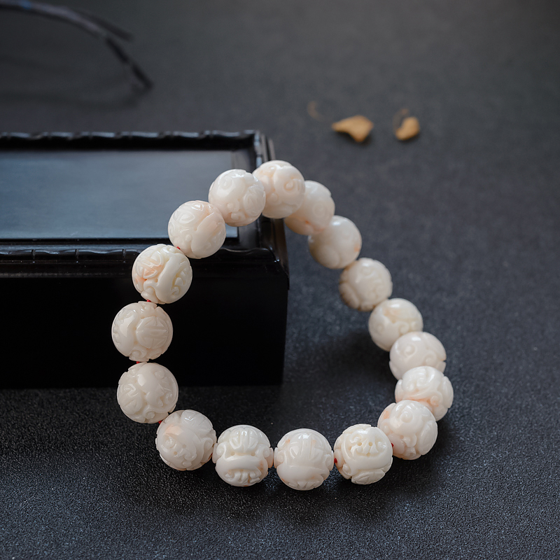 台湾misu白色珊瑚龙珠手串-红掌柜