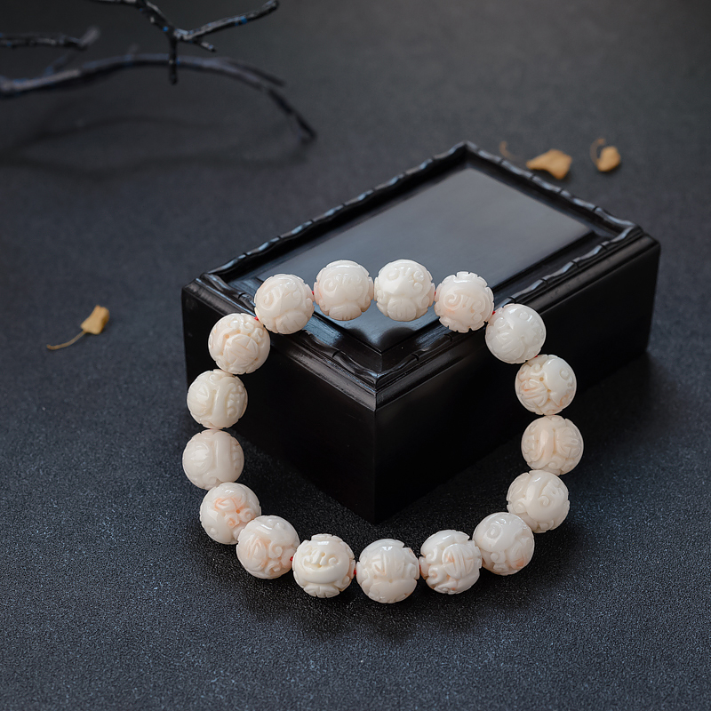 台湾天然白色珊瑚龙珠手串-红掌柜