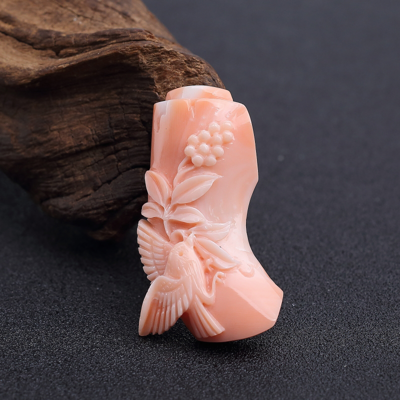 MOMO粉红珊瑚花鸟吊坠-红掌柜