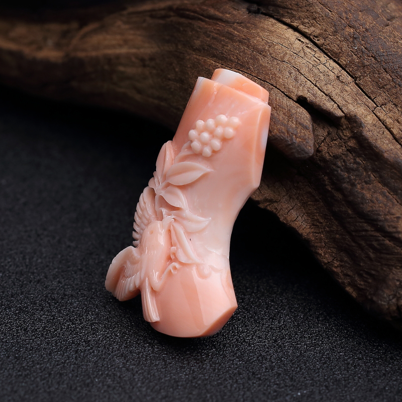 天然台湾MOMO粉红珊瑚花鸟吊坠-红掌柜