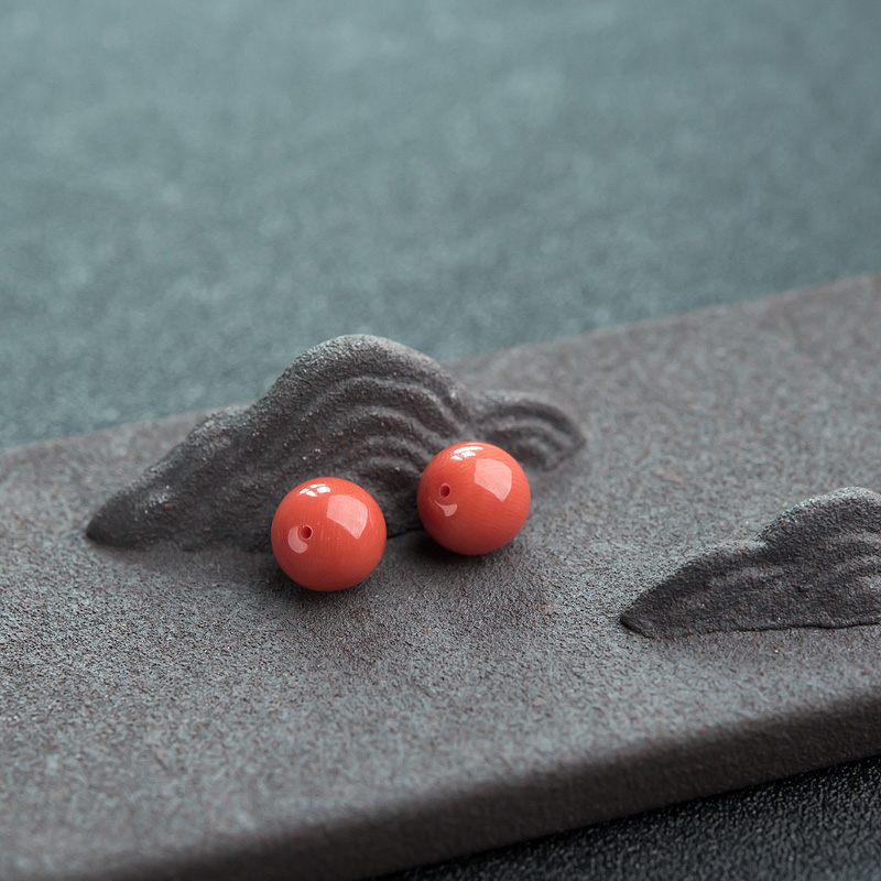 意大利天然橘红珊瑚圆珠-红掌柜