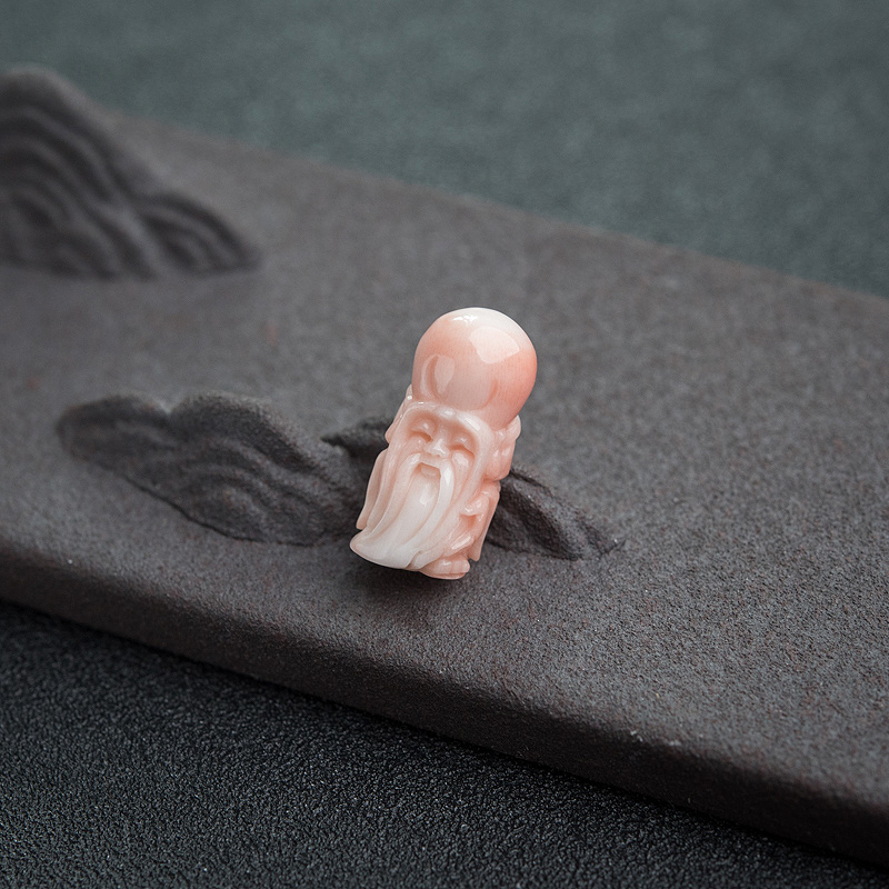 台湾MOMO粉红珊瑚寿星吊坠-红掌柜