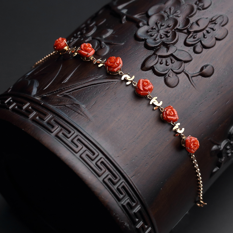 18K金镶红珊瑚手链-红掌柜