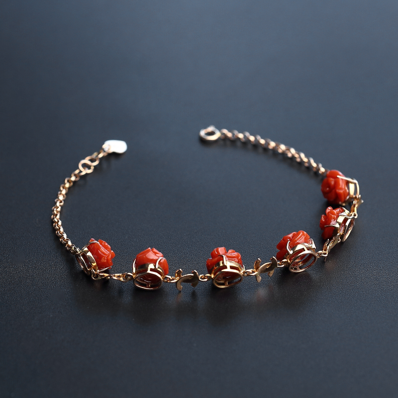 红珊瑚玫瑰花手链-红掌柜
