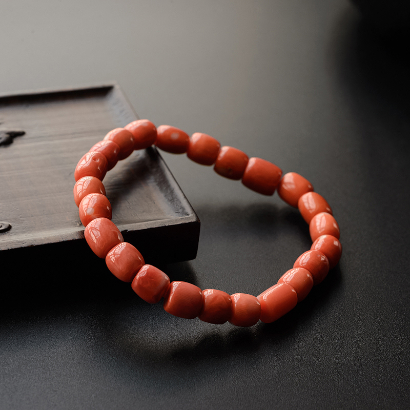 台湾MOMO红珊瑚桶珠手串-红掌柜