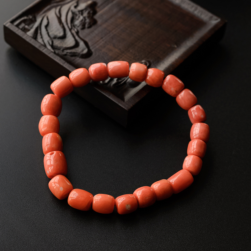 台湾天然红珊瑚桶珠手串-红掌柜