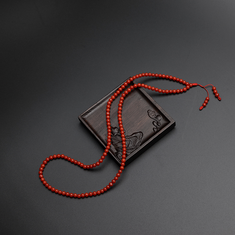 4mm意大利天然沙丁红珊瑚佛珠项链-红掌柜