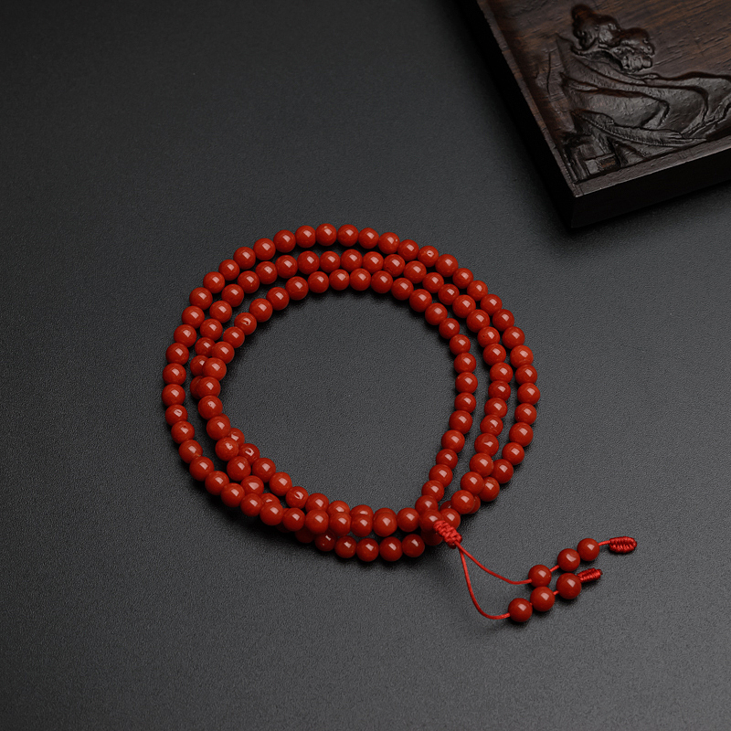 意大利天然沙丁红珊瑚佛珠项链-红掌柜