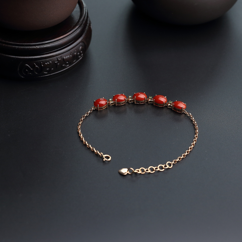 18K金镶钻天然沙丁红珊瑚手链-红掌柜