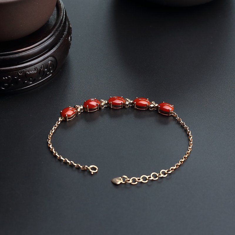 18K金镶钻天然沙丁红珊瑚手链-红掌柜