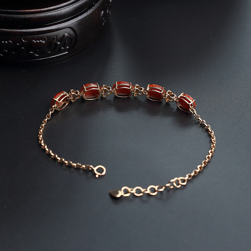 18K金镶钻意大利沙丁红珊瑚手链-红掌柜