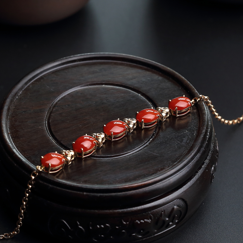 18K金镶钻意大利天然红珊瑚手链-红掌柜