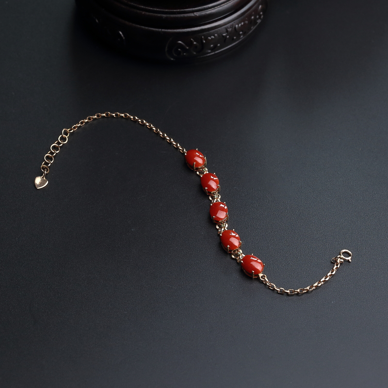 18K金镶钻意大利天然沙丁红珊瑚手链-红掌柜