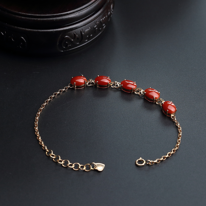 18K金镶钻天然沙丁红珊瑚手链-红掌柜