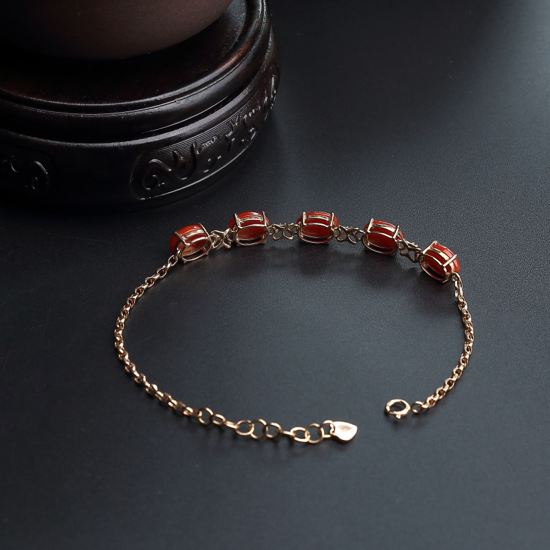 18K金镶钻意大利沙丁红珊瑚手链-红掌柜