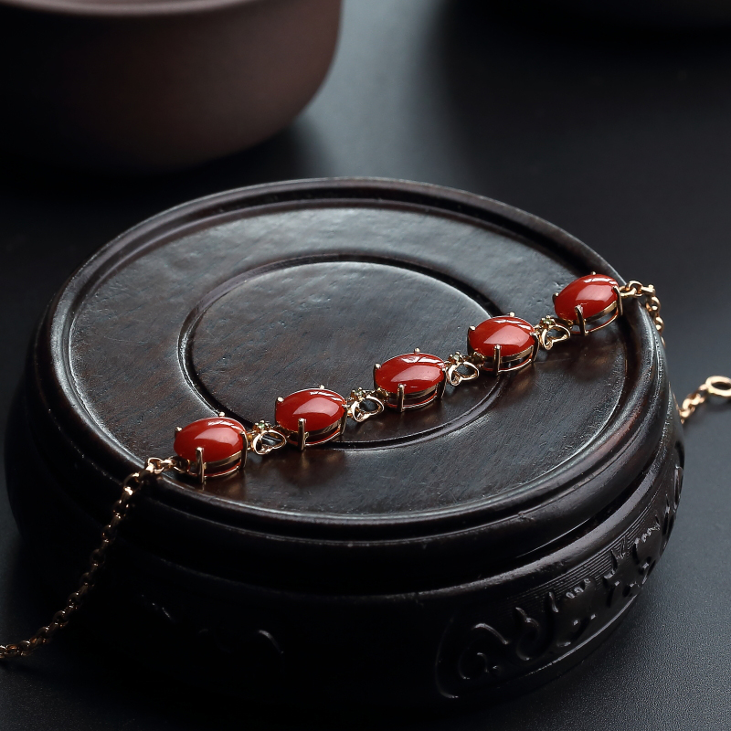 18K金镶钻意大利天然红珊瑚手链-红掌柜