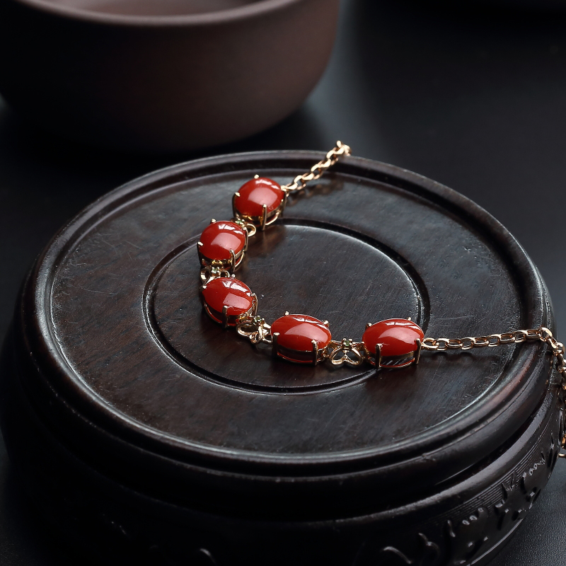 18K金镶钻沙丁红珊瑚手链-红掌柜