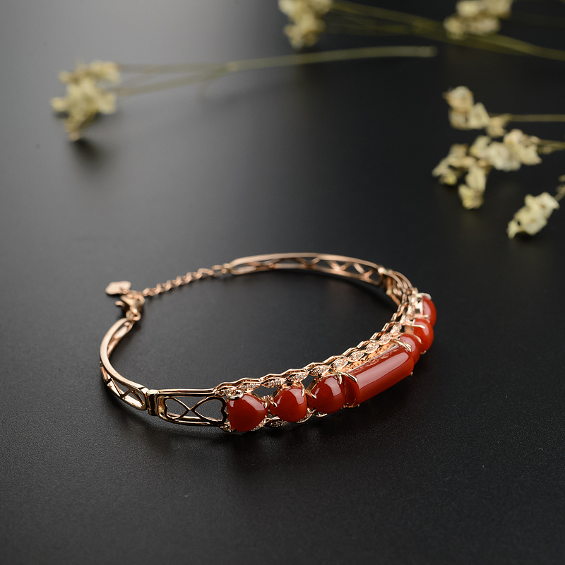 18K金镶天然阿卡珊瑚手镯-红掌柜