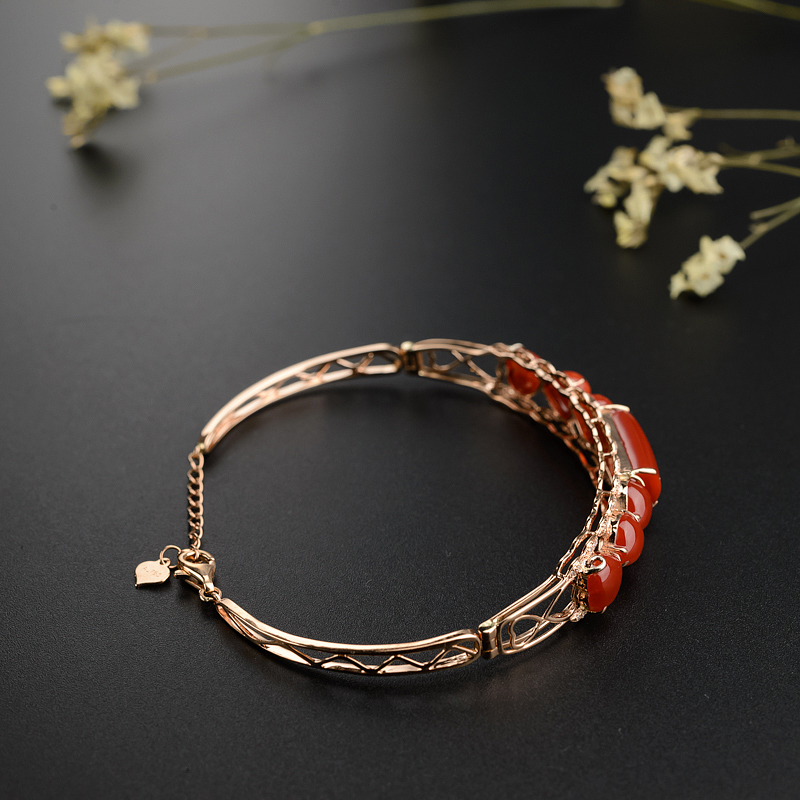 18K金镶日本天然珊瑚手镯-红掌柜