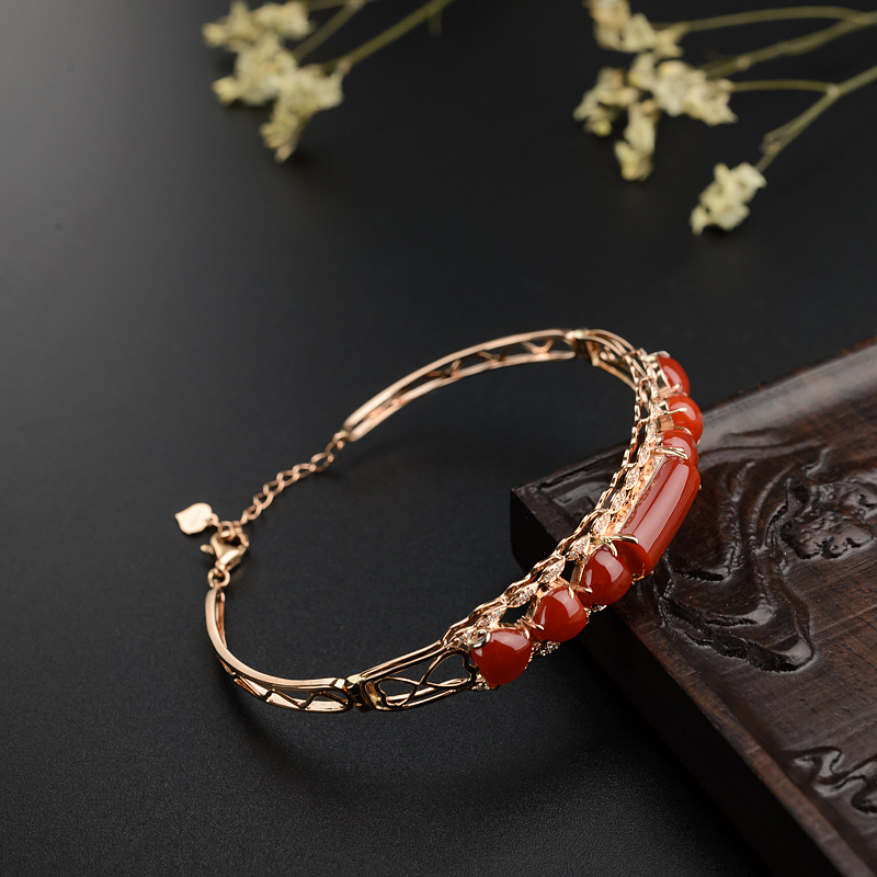 18K金镶阿卡珊瑚手镯-红掌柜
