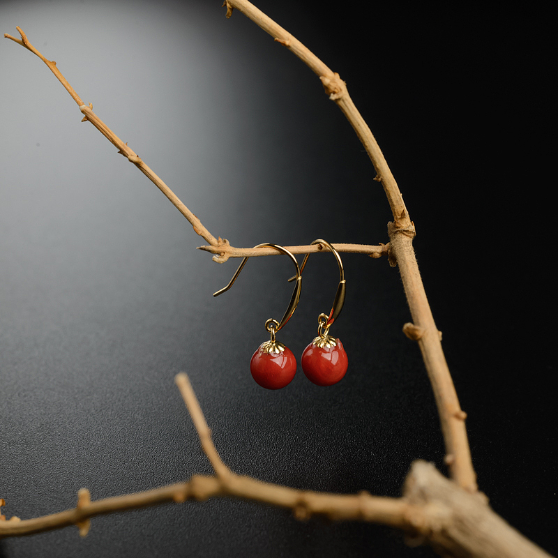 18K金镶红珊瑚耳环-红掌柜