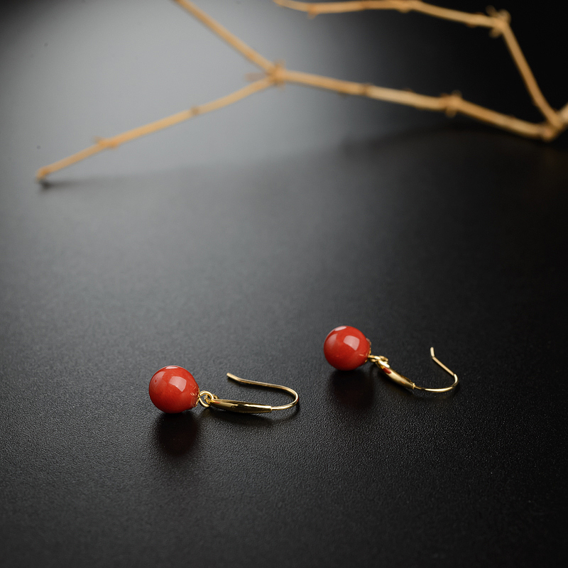 金镶红珊瑚耳环-红掌柜