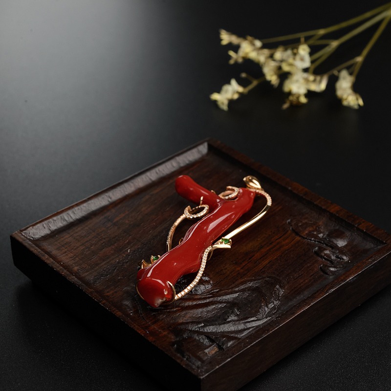 日本阿卡红珊瑚树枝吊坠-红掌柜